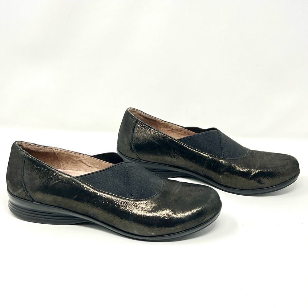 Dansko Anne Black Gold Metallic Slip-On Stretch Band Comfort Shoes EU 40 US 9.5